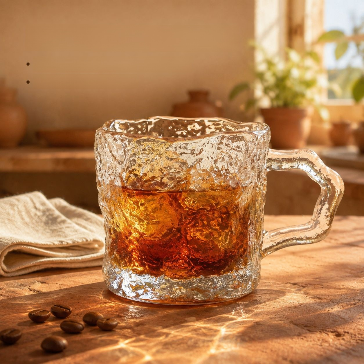 Taza de café de vidrio con asa