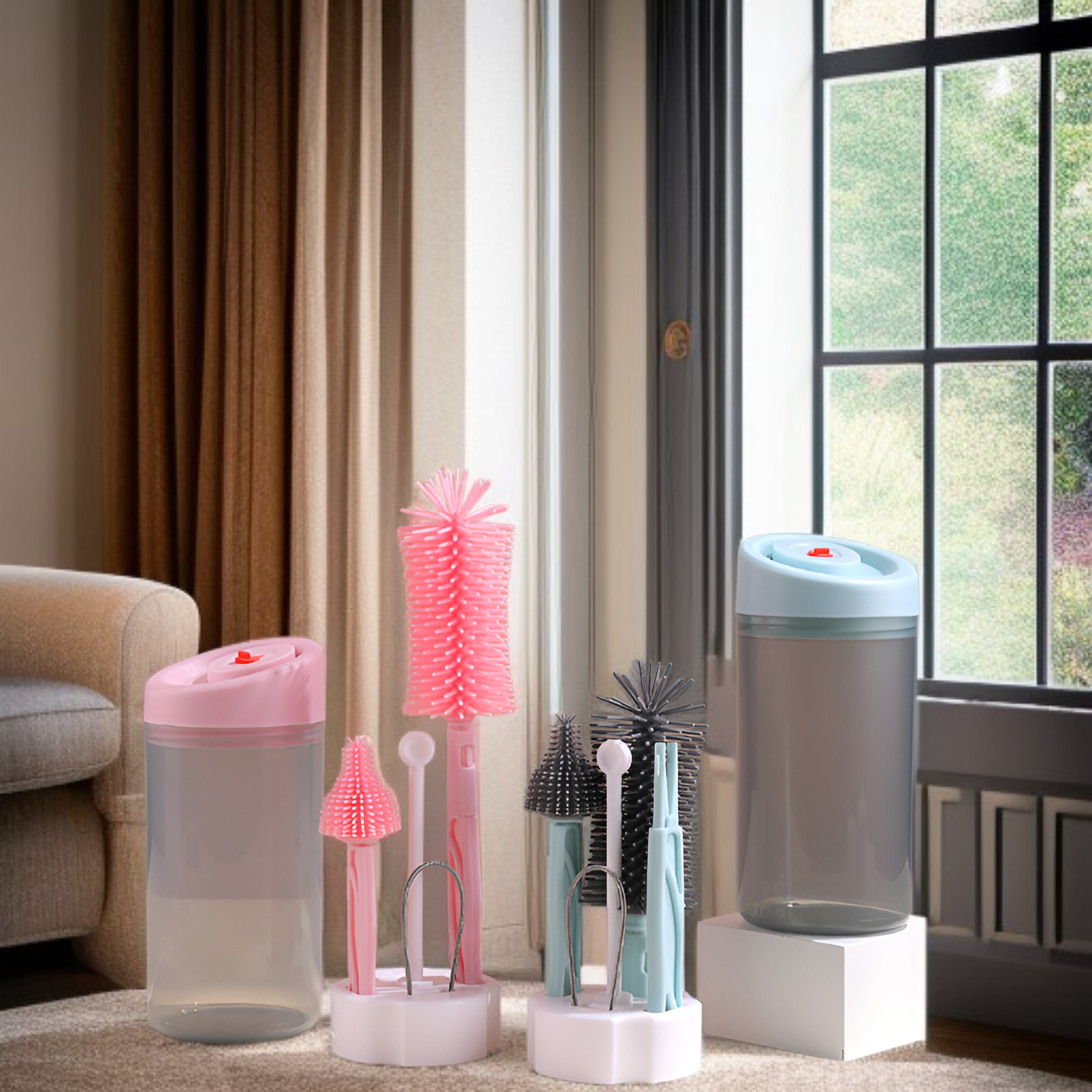 ベビー用シリコン哺乳瓶ブラシ紫外線消毒収納セット