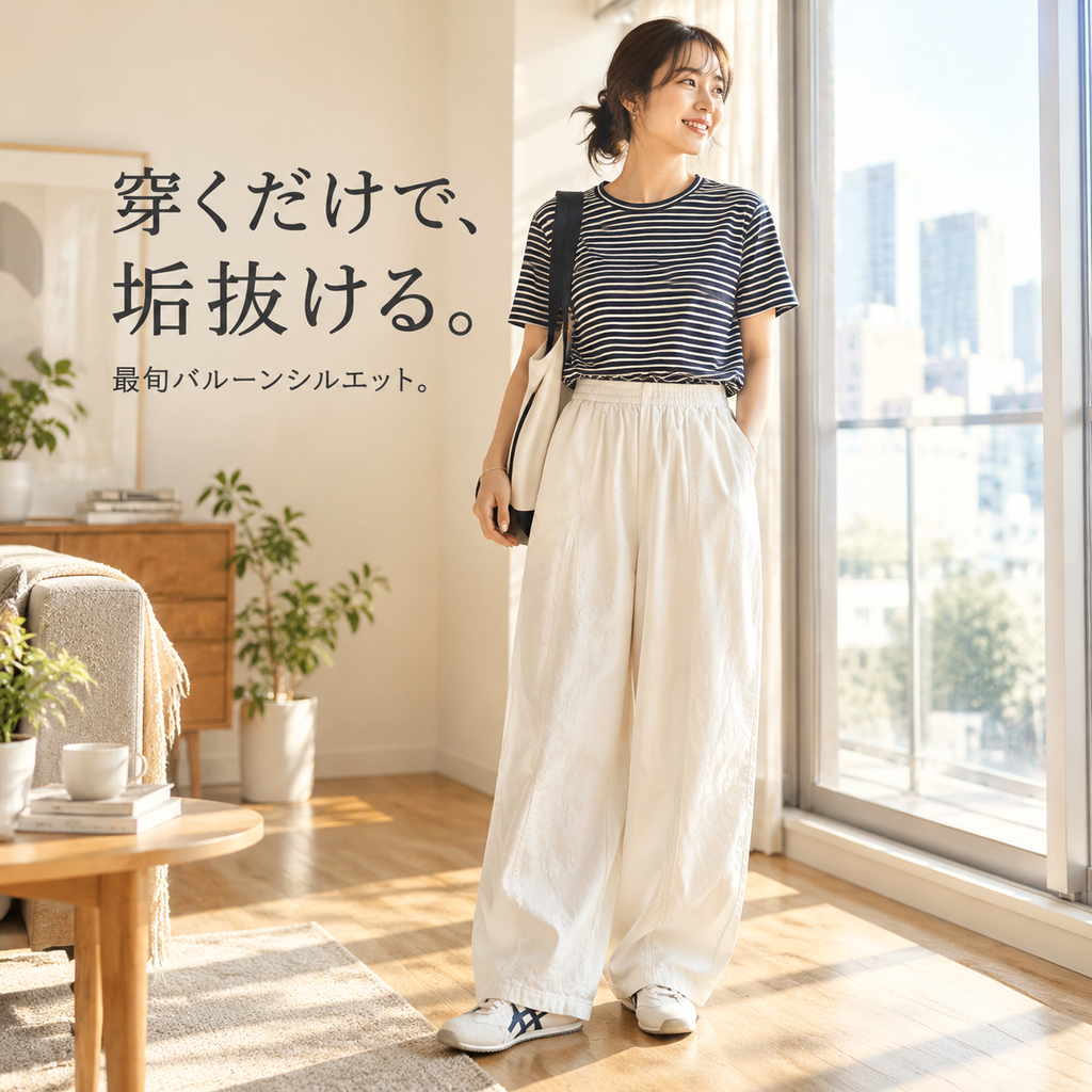 女性用春秋ゆったりバルーンパンツ 九分丈