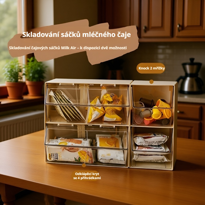 Průhledný stojan na čajové a kávové sáčky, úložný regál na stole