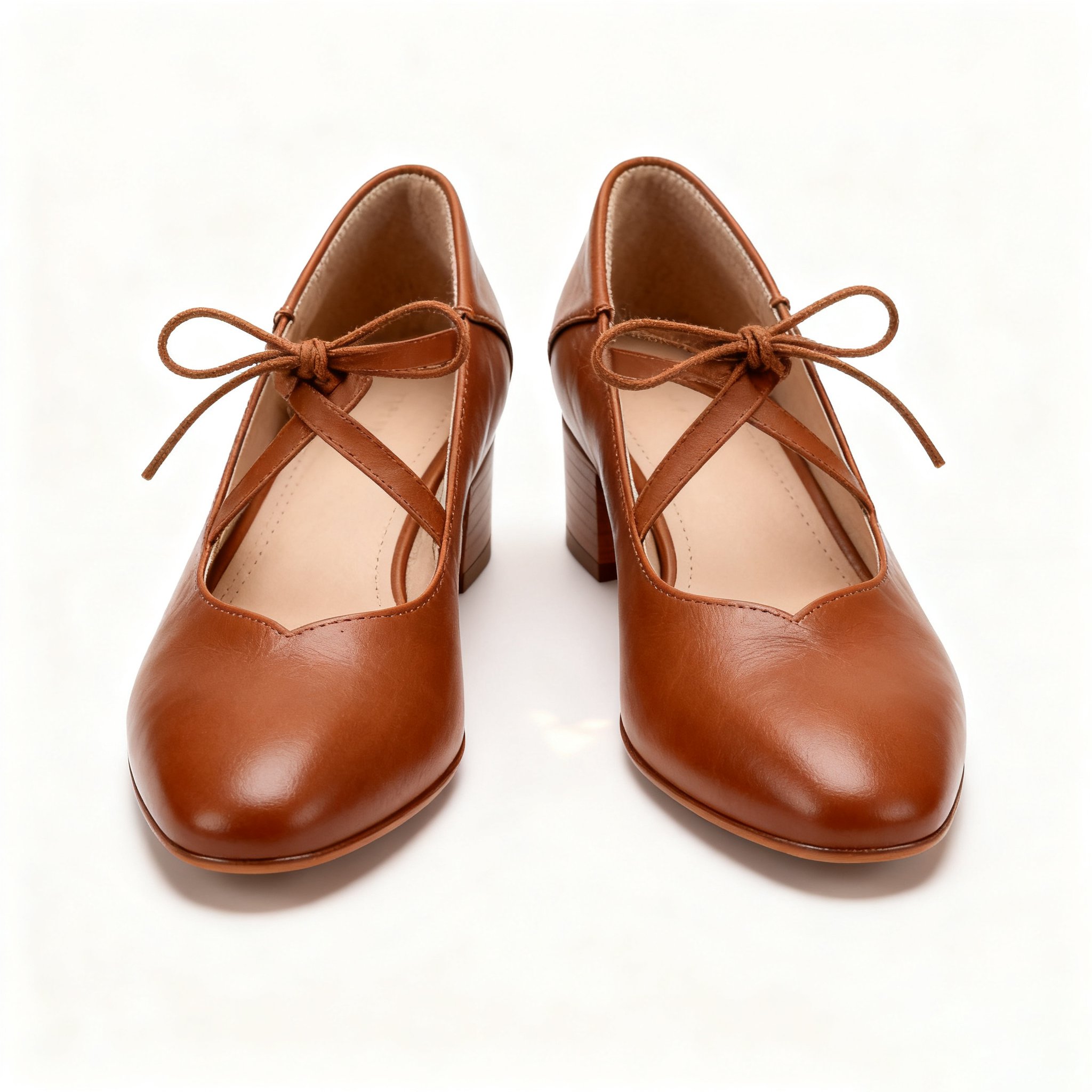 여성 레이스업 미들힐 가죽 구두