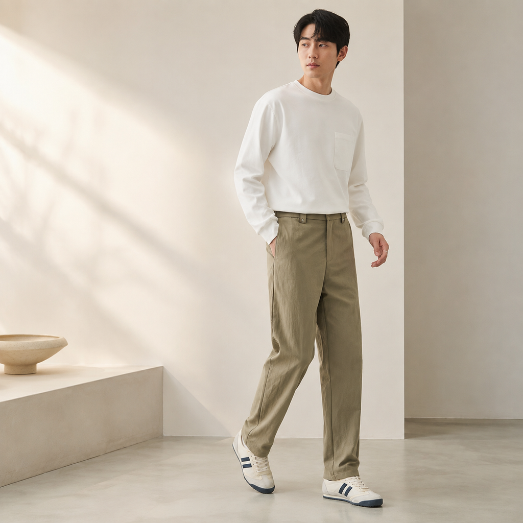 남성 심플 반밴딩 스포츠 캐주얼 팬츠