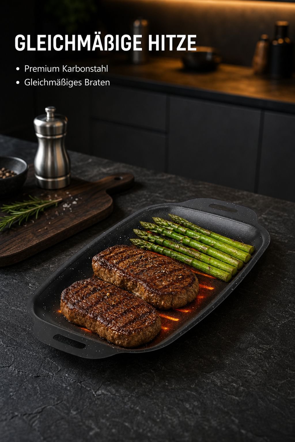 Grillplatte aus Maifan-Stein und Karbonstahl