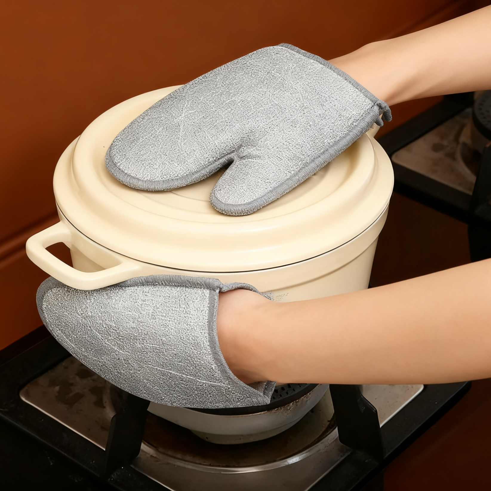 Guante de limpieza de doble cara con hilo plateado, no absorbe aceite