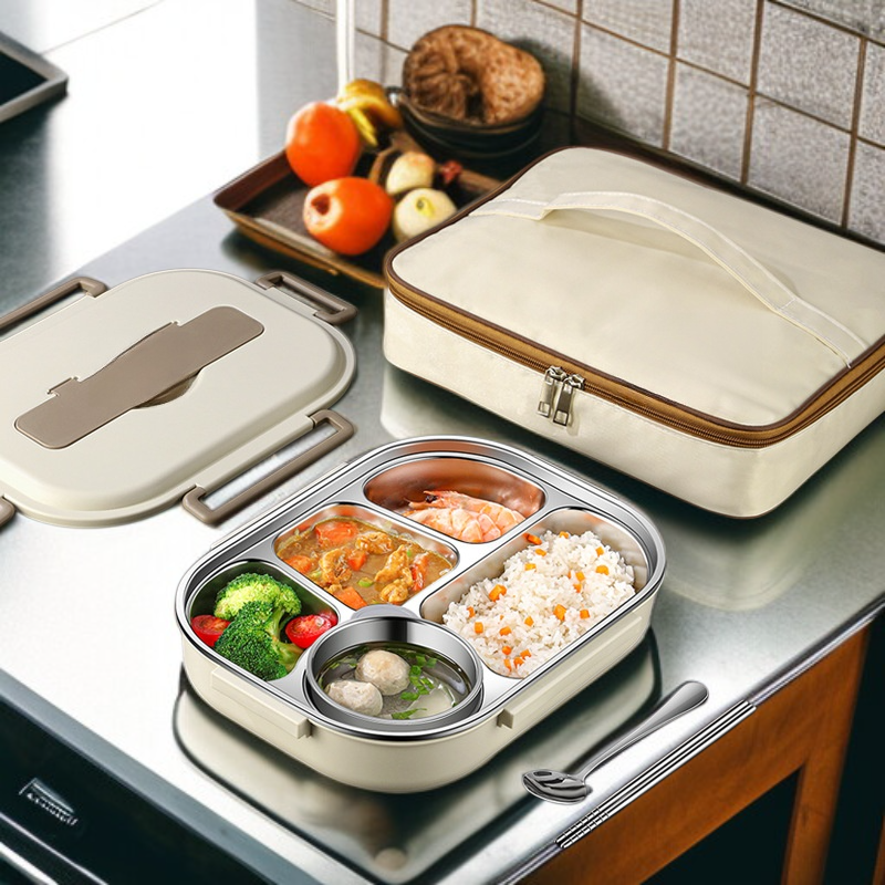 حافظة طعام حرارية ستانلس ستيل مع طقم ملاعق وحامل هدية