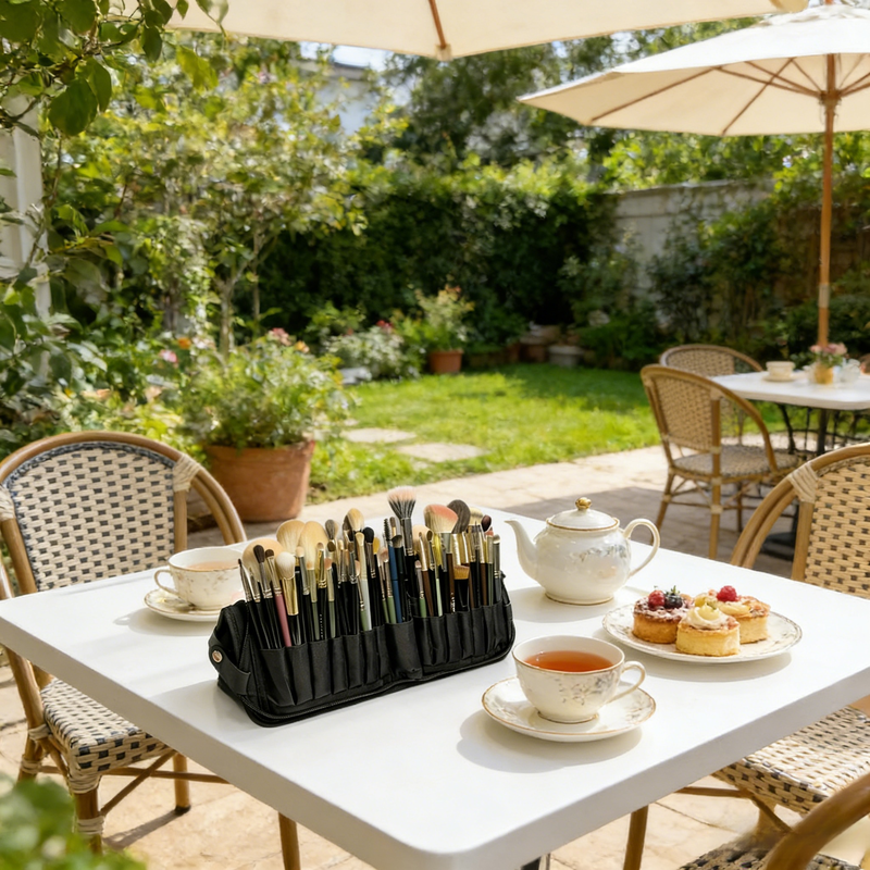 대용량 접이식 메이크업 브러쉬 파우치 다공성 블랙