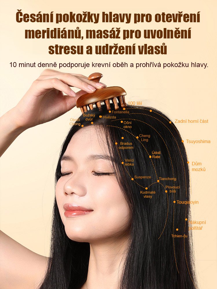 Masážní hřeben z dřeva zlatého santalového dřeva