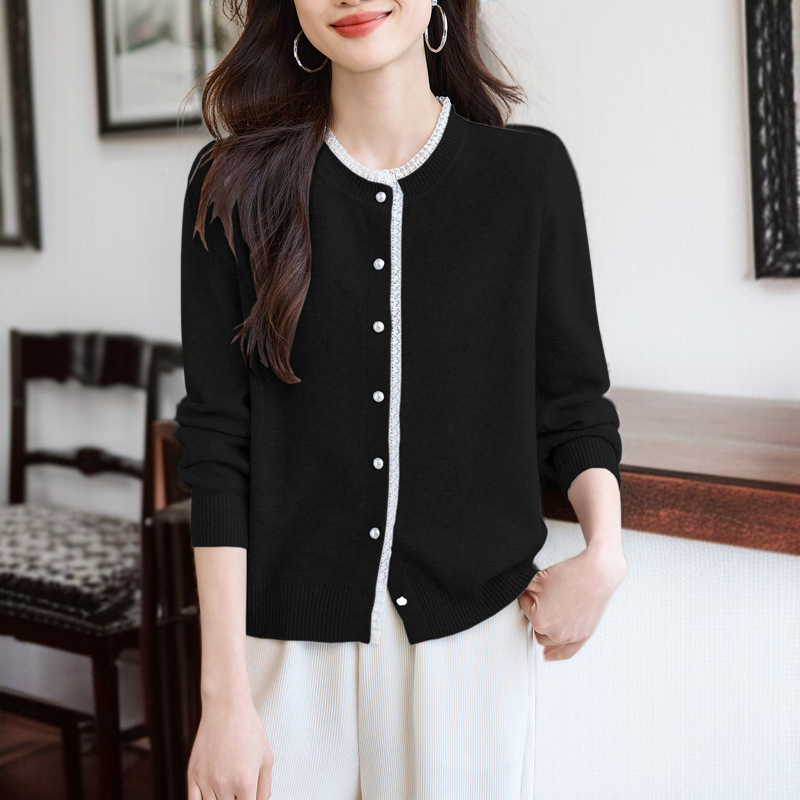 여성 그레이 니트 가디건 아우터 무드 상의 레이스 긴팔 니트