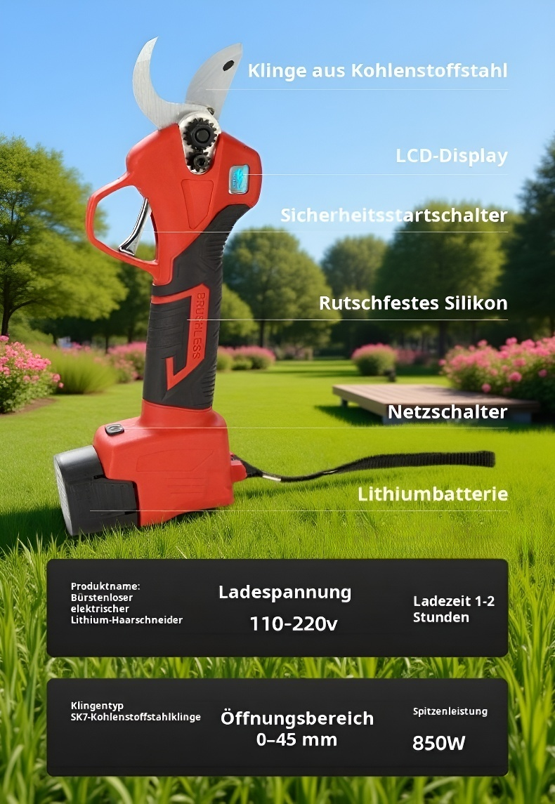 Detailansicht der Lithium-Akku-Astschere