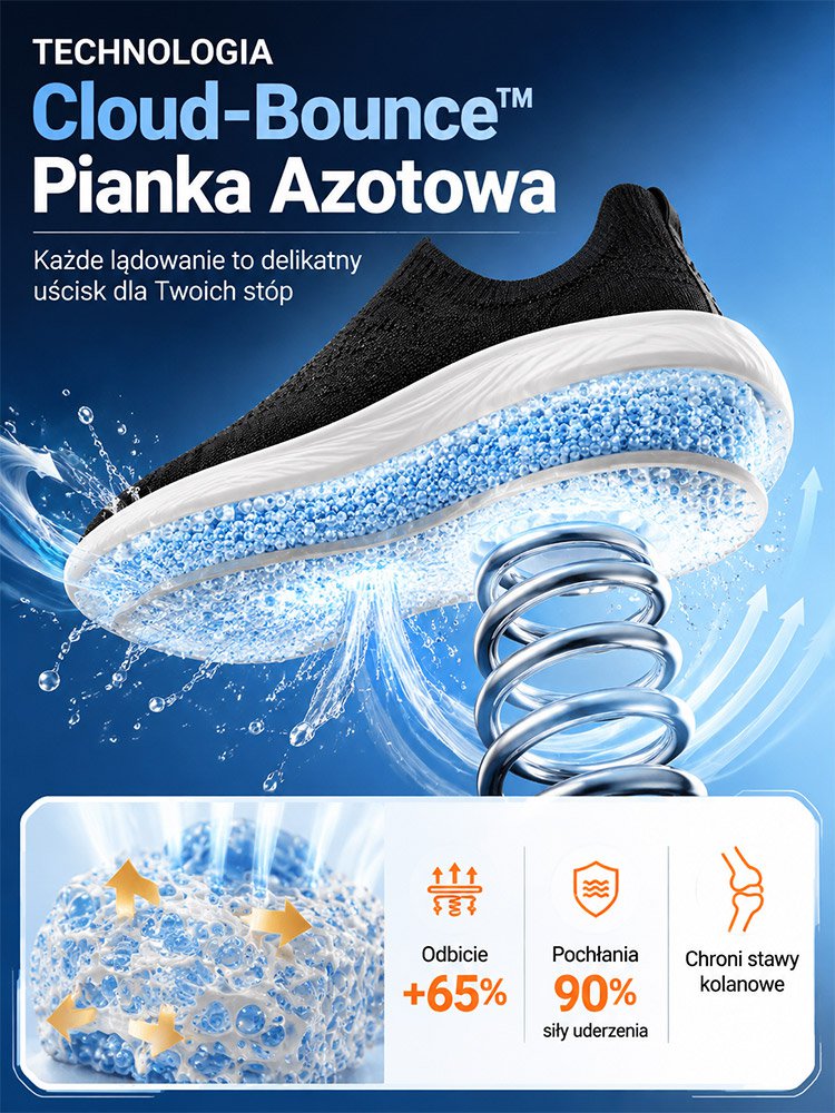 Buty flyknit z elastyczną, miękką podeszwą – antypoślizgowe i amortyzujące