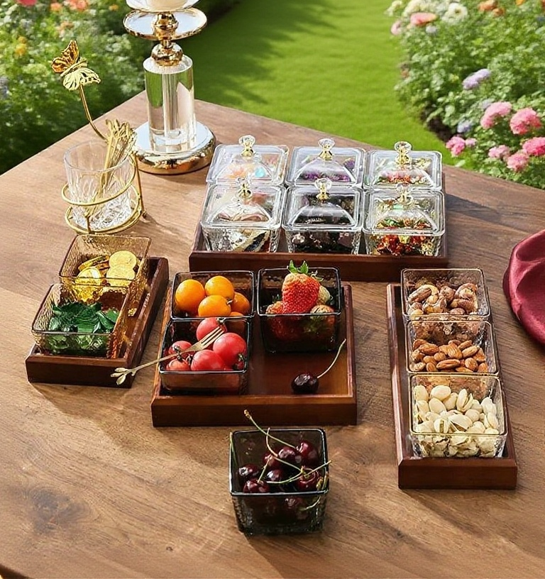 깔끔하게 정리된 주방과 유리 수납판