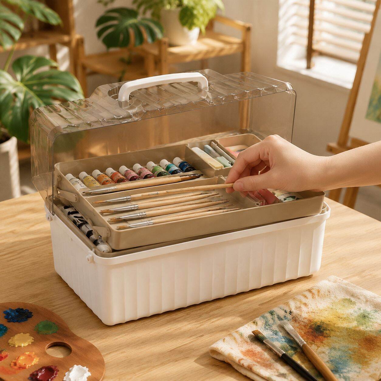 Caja de almacenamiento portátil multifuncional para herramientas de pintura