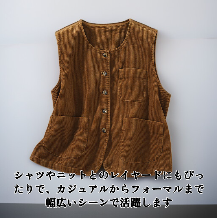 クラシックデザインのコーデュロイベスト着用例