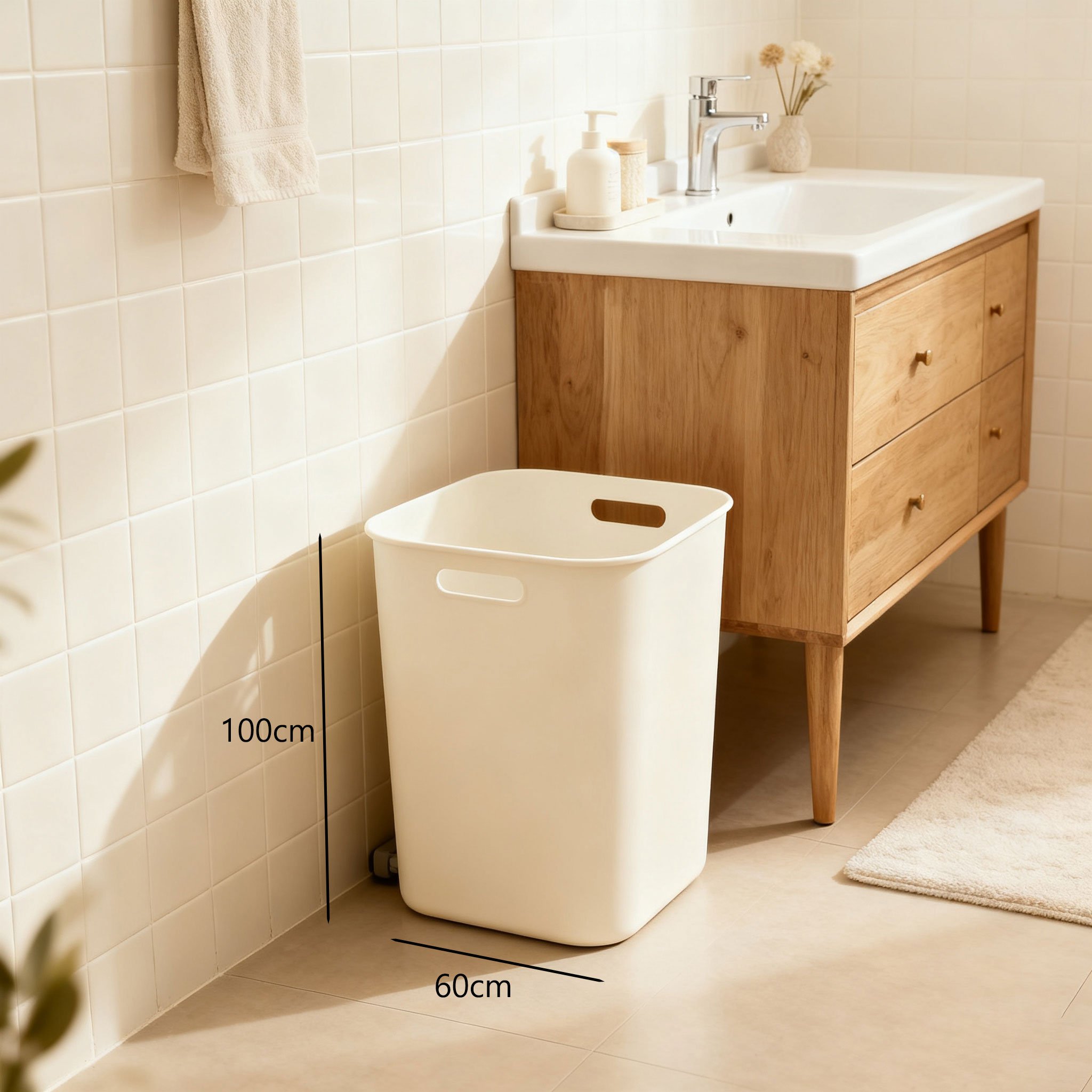 욕실 빨래통 수납력 강조 사진