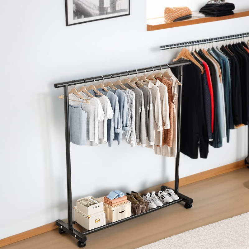 Indoor multifunctional clothes rack with wheels for easy movement