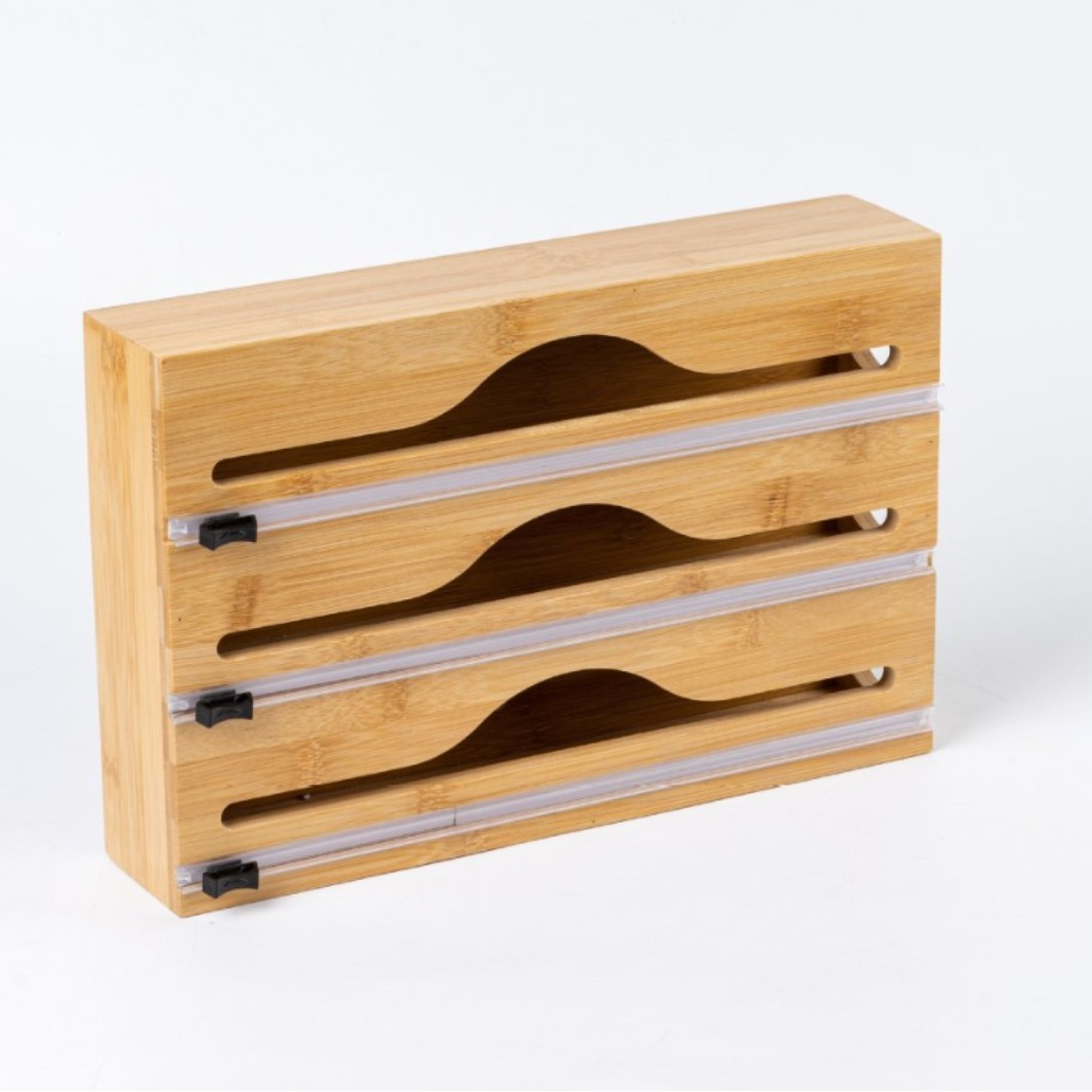 廚房多格保鮮膜分割器竹製收納盒