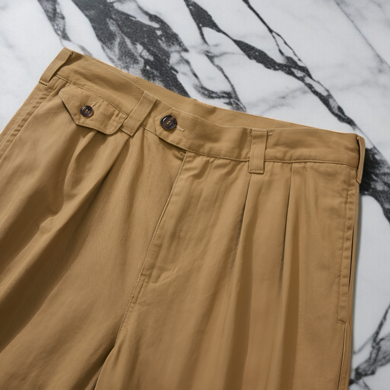 ベーシックなヘリンボーンHBTカーゴパンツ、4ポケットプリーツカジュアルパンツ、オールシーズンパンツ