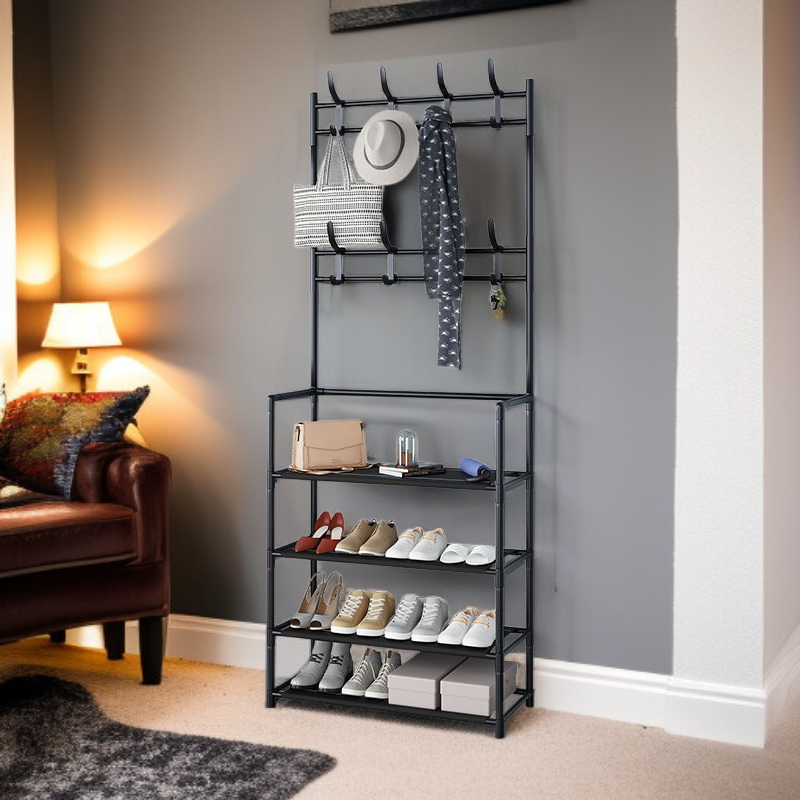 رف ملابس ورف تخزين أرضي متعدد الوظائف بتصميم بسيط