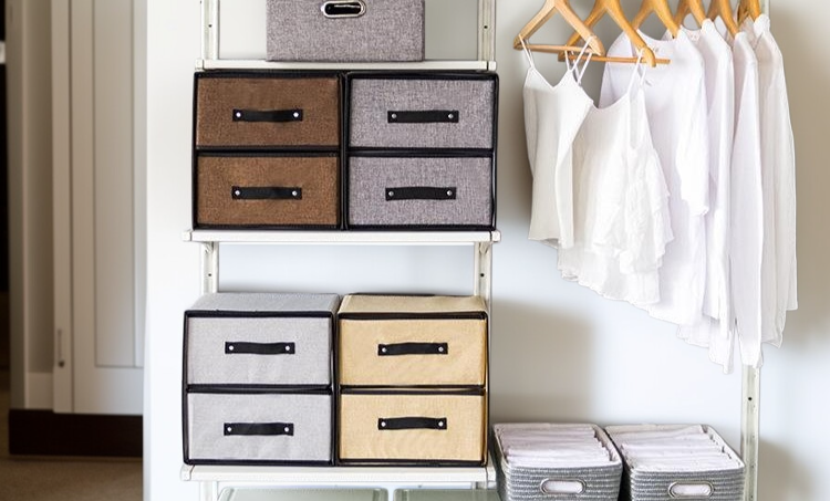 Cotton and linen fabric storage box for closet