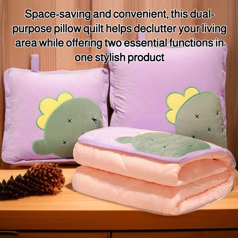 Dual-purpose pillow quilt displayed on a sofa