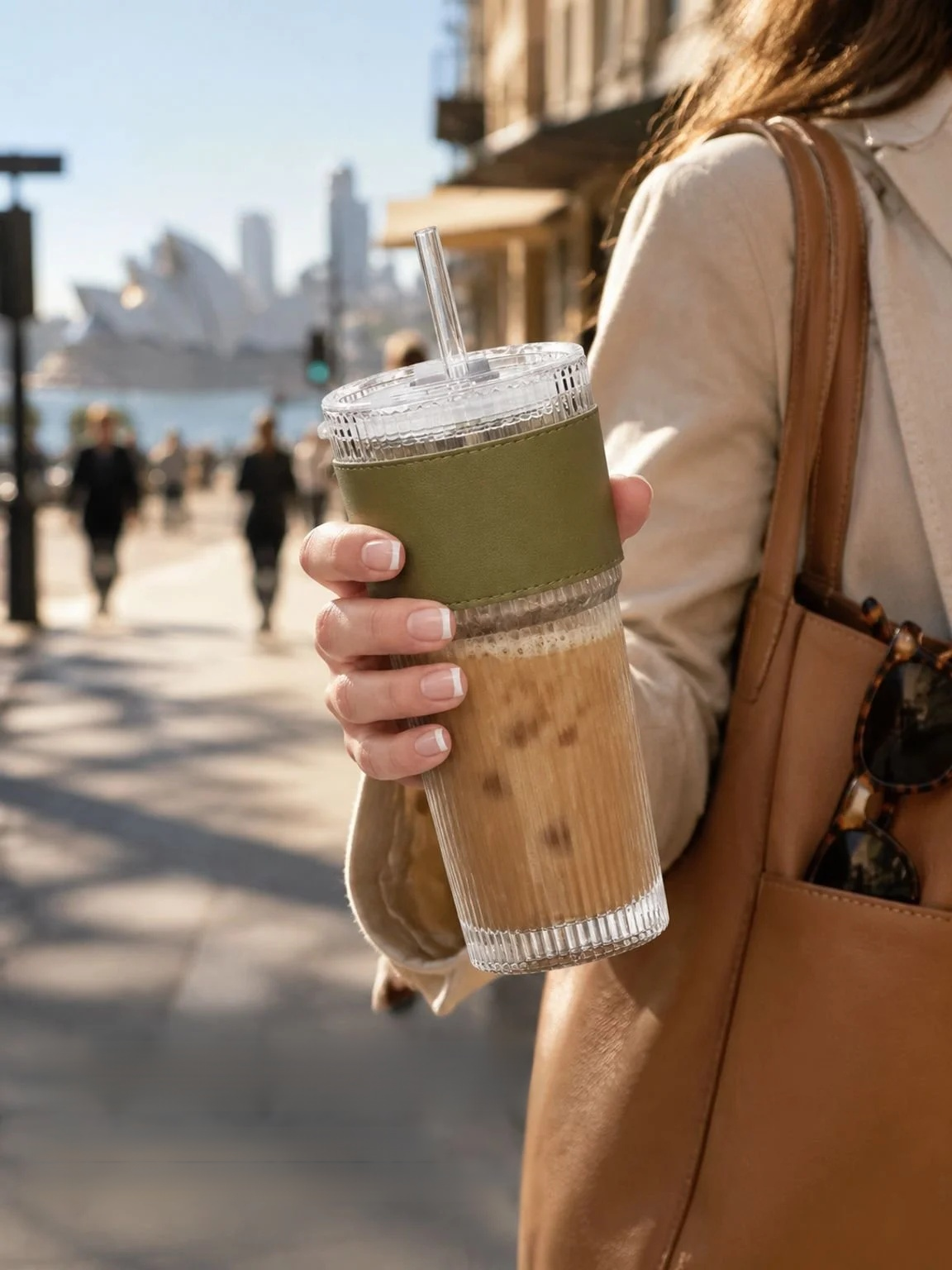 Stylish Drinkware - Minimalist Vertical Stripe Glass Cup in Action