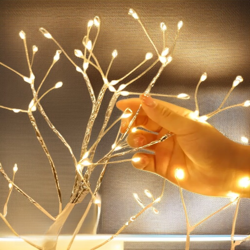 アップグレードタッチスイッチ銅線ライトツリー108球、家庭用祝日装飾に最適