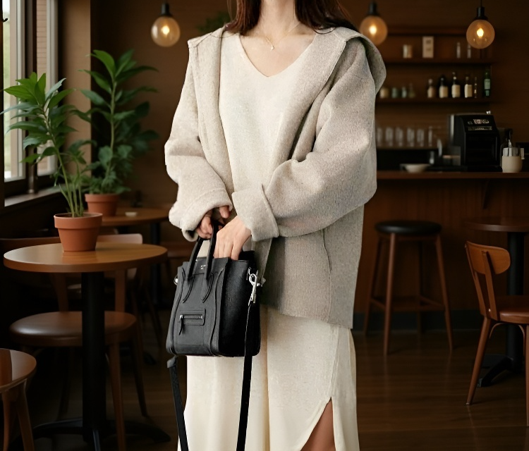 겨울철 따뜻한 여성 숏 니트 코트 스타일링