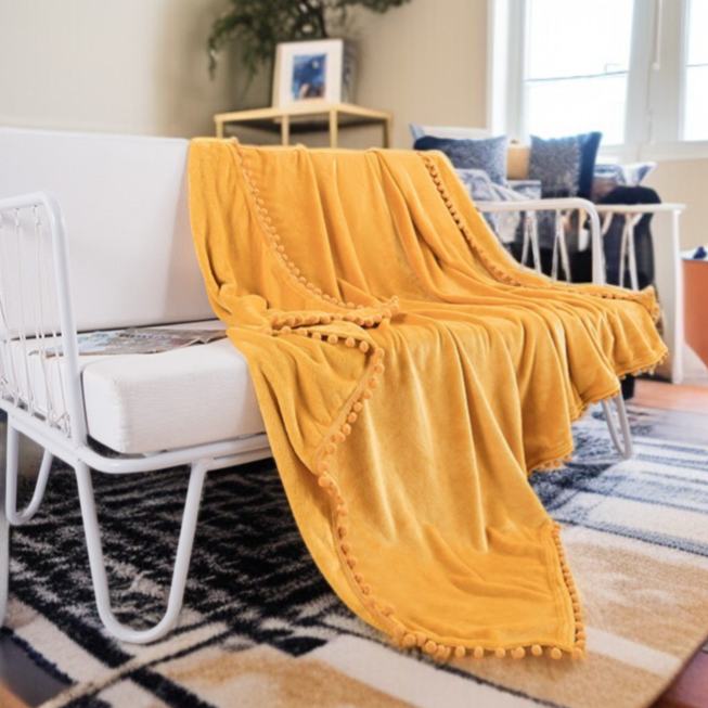 オフィスソファー毛布 フランネルボール厚手装飾毛布 タッセル付きブランケット