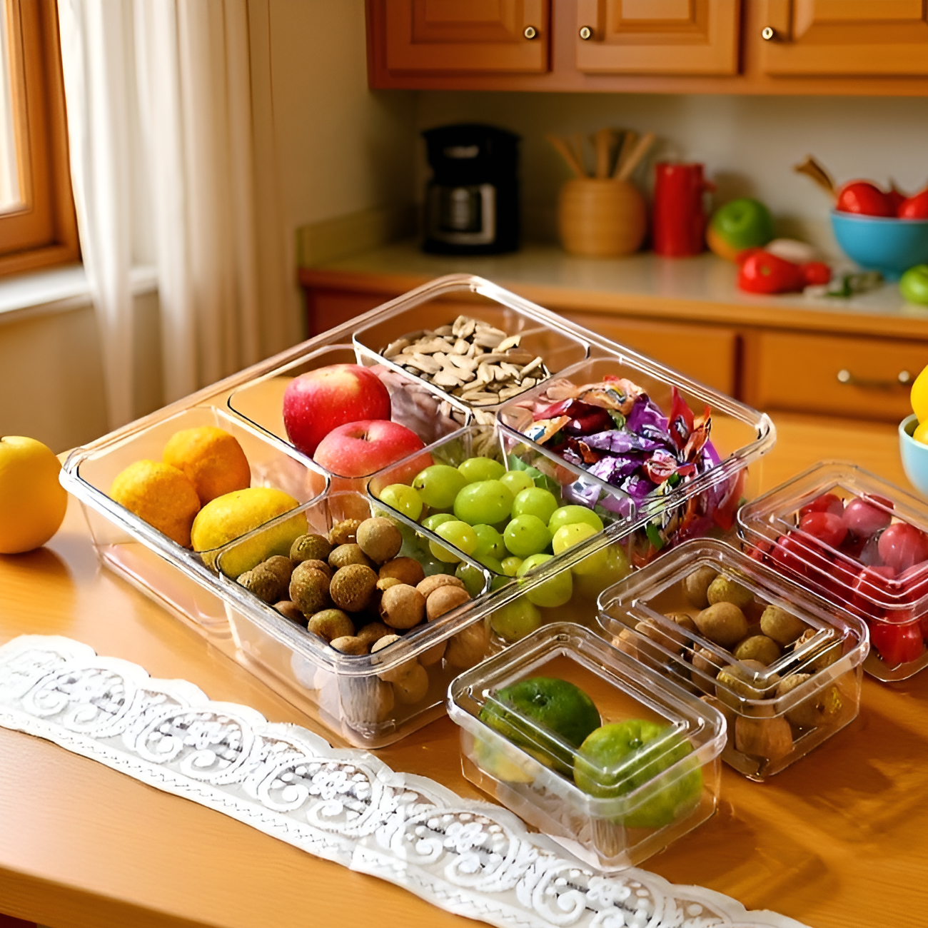 냉장고 내부에 깔끔하게 정렬된 보관함