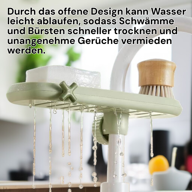 Küchenarmaturenregal für Seife, Reinigungsbürste und Spülschwamm