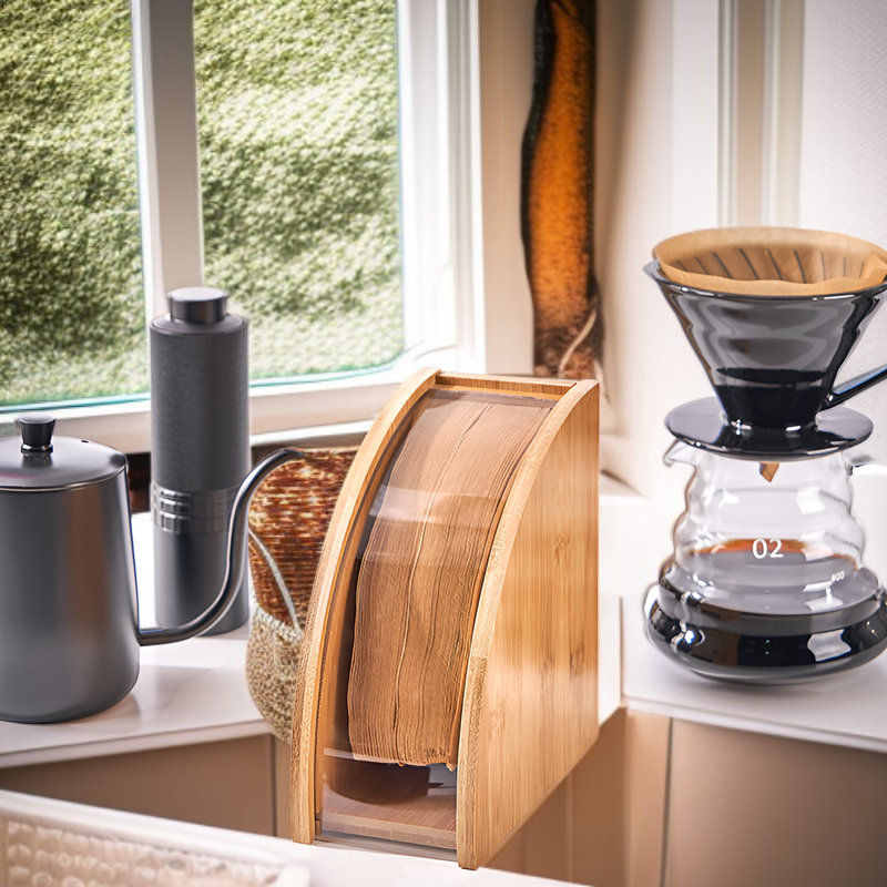 コーヒー濾紙収納ボックス 木製防塵濾紙ラック