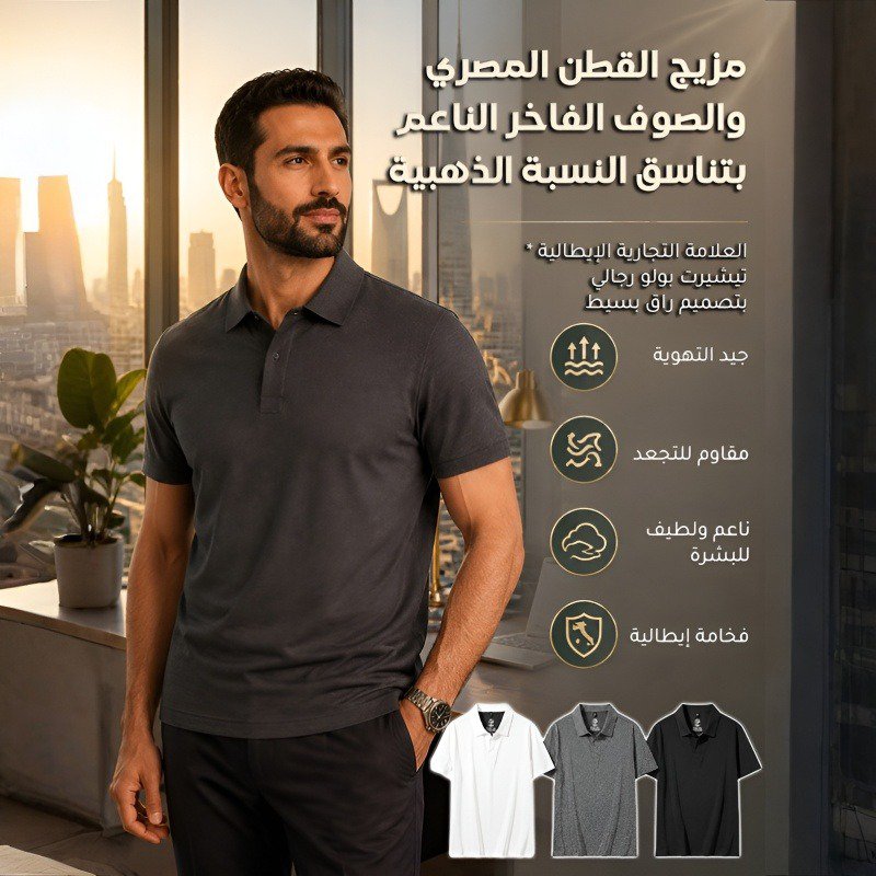 تيشيرت بولو رجالي بتصميم راق بسيط من مزيج قطن مصري وصوف