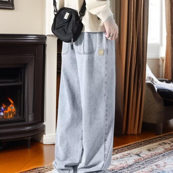 メンズアメリカンウォッシュジーンズ、ルーズストレート、トレンドブランドワイドパンツ、アメリカンハイストリート万能カジュアルロングパンツ