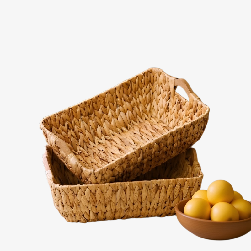 Wicker Storage Organizer Basket Made of Water Hyacinth and Straw