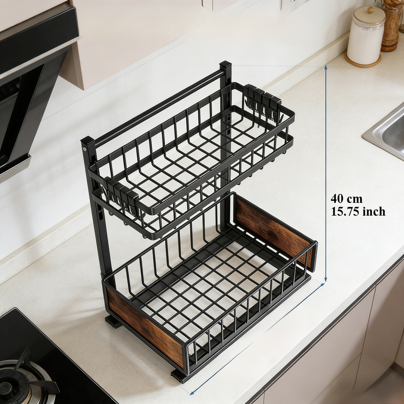 Home Under Sink Storage Rack, Punch-free Double-layer Drawer Organizer, 