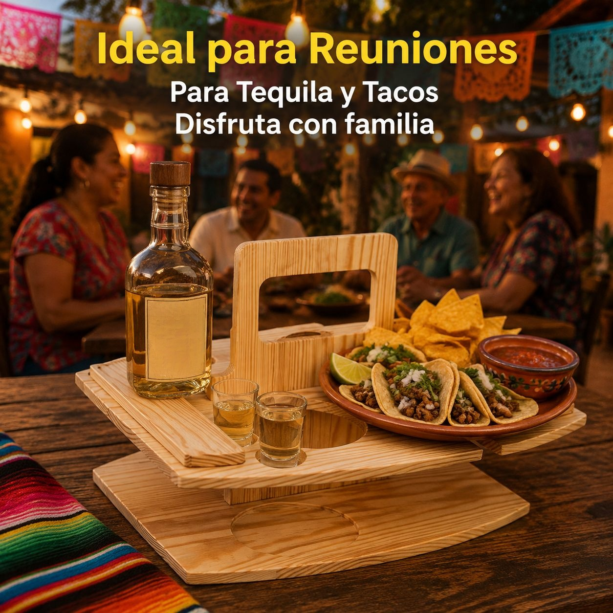 Bandeja portátil multicapa de madera para bebidas y aperitivos