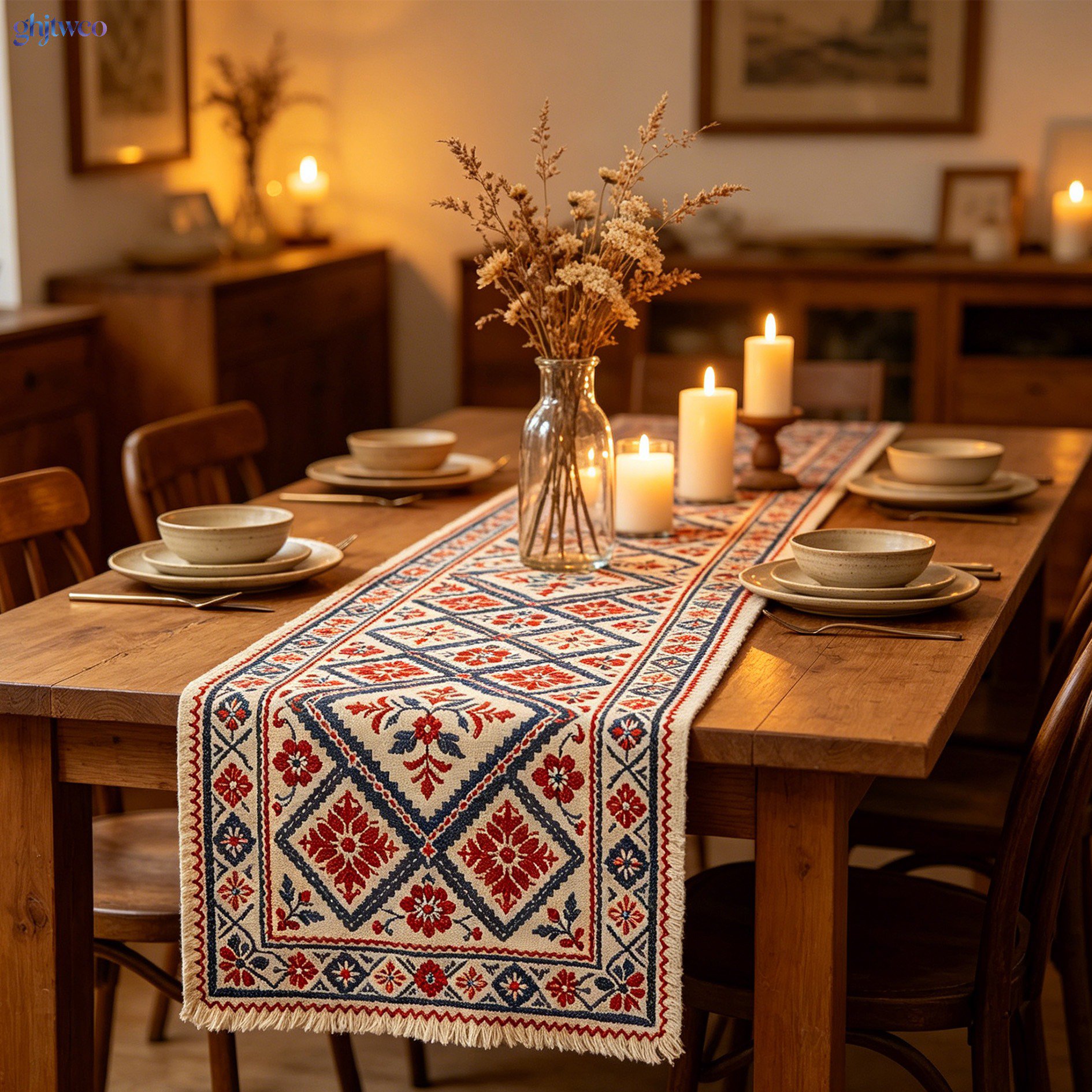 Hand-embroidered table runner