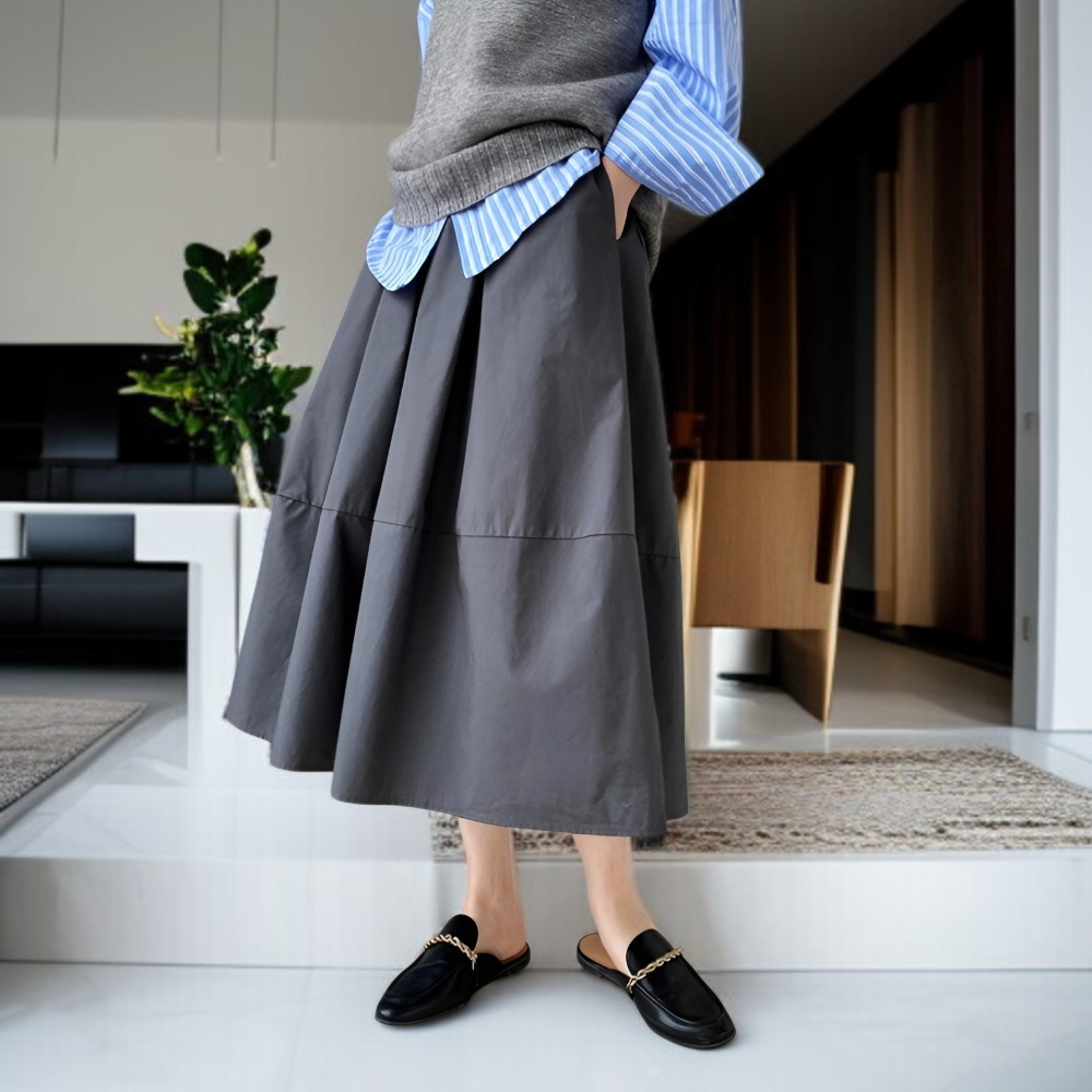 하이웨스트 슬림 A라인 스커트 볼륨 스커트 우산치마 왕스커트 스커트 반신 볼륨 스커트