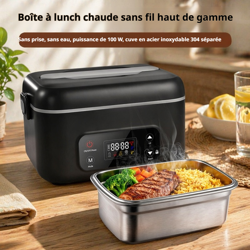 Boîte à lunch chauffante électrique USB, chauffage pour voiture, sans fil, recharge sans prise