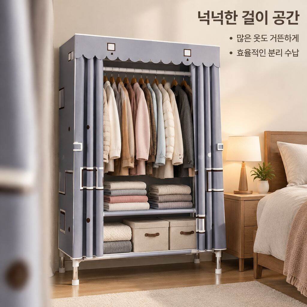 강화 및 보강된 올스틸 프레임의 가정용 간이 패브릭 옷장