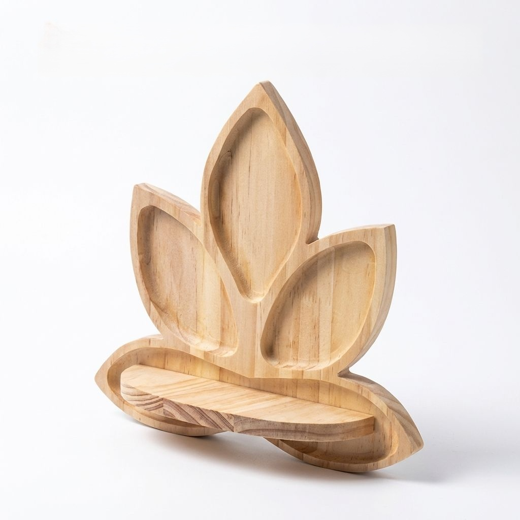 ชั้นวางของติดผนังรูปทรงดอกบัว ทำจากไม้เนื้อแข็ง