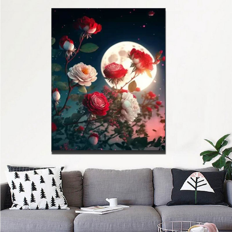 Moonlight Floral Diamond Painting Full Drill Living Room Decor