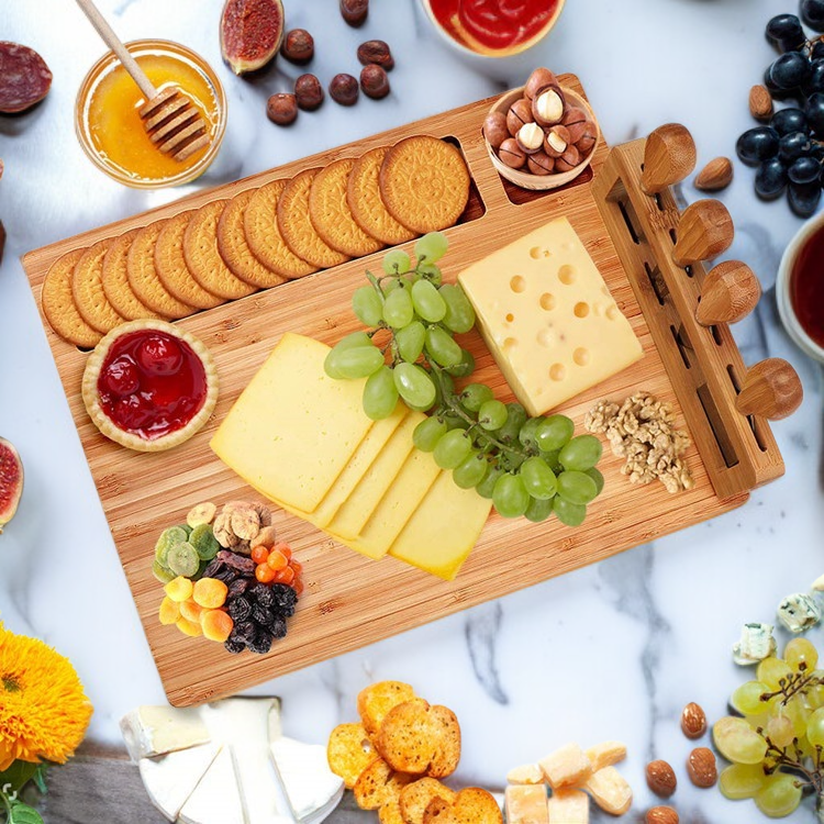 Bamboo cheese board cheese board four-piece set cheese knife four-piece set bread board cutting boar