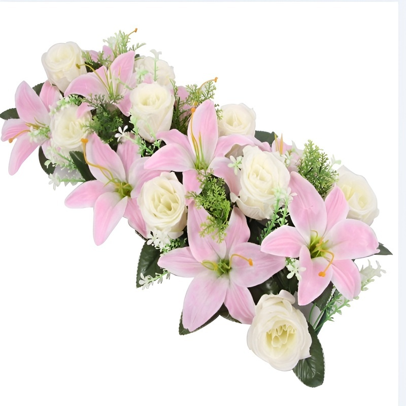 プラスチック製造花バラとユリのセット