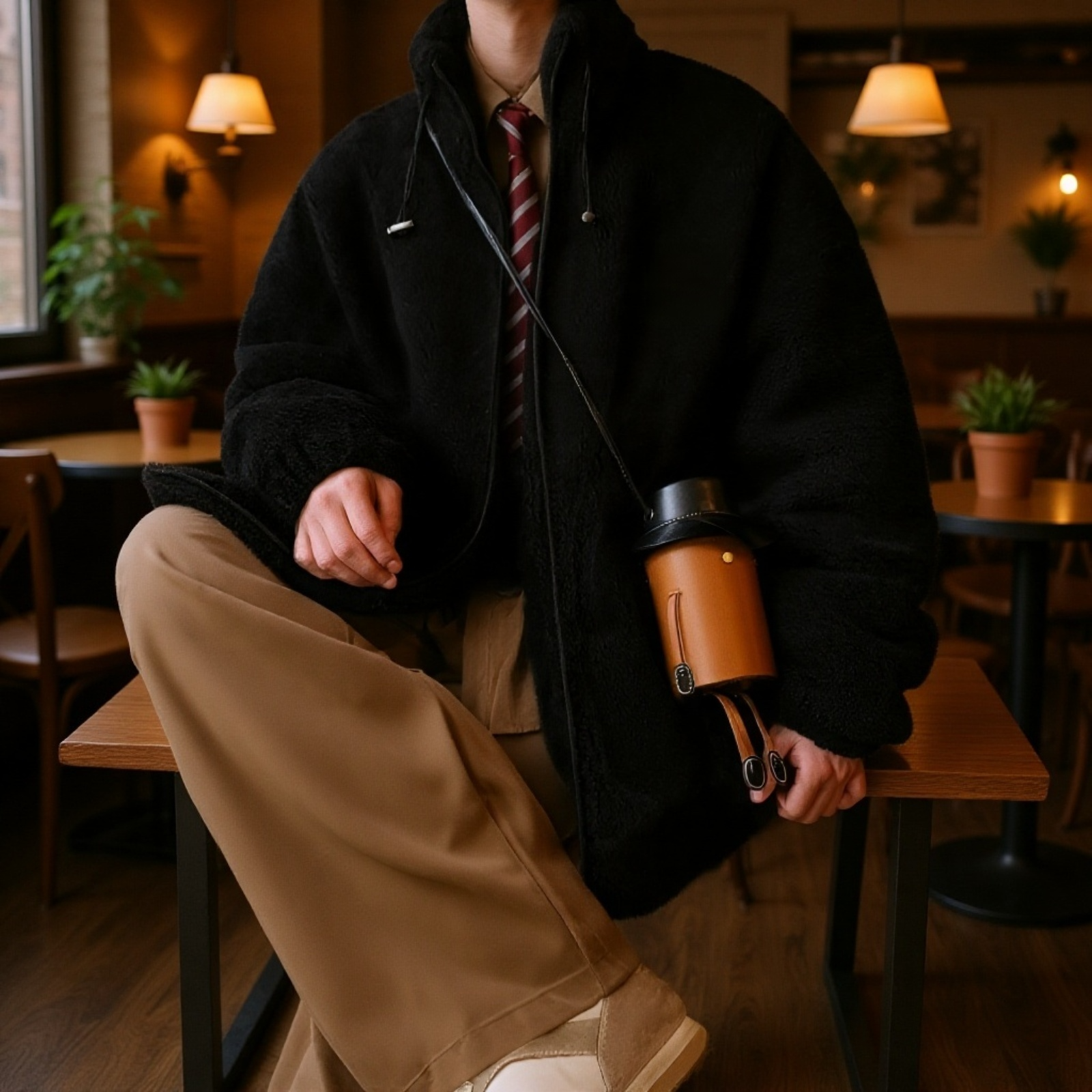 Állógalléros pamut kabát részlet, minőségi kidolgozással