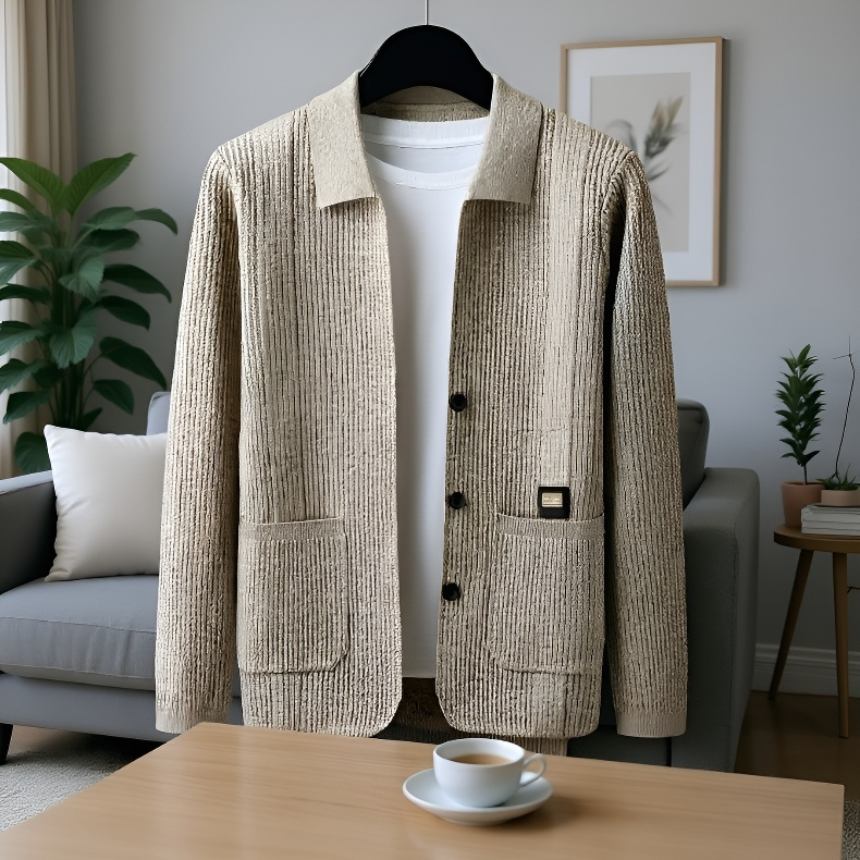 高級メンズニットカーディガン、春と秋のコート、新しいスタイル、ラペルセーター、カジュアルトップ