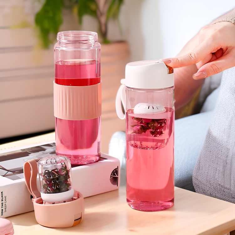 여름 휴대용 플라워티 컵 차와 물 분리 고급스러운 소녀 자석 플라스틱 컵