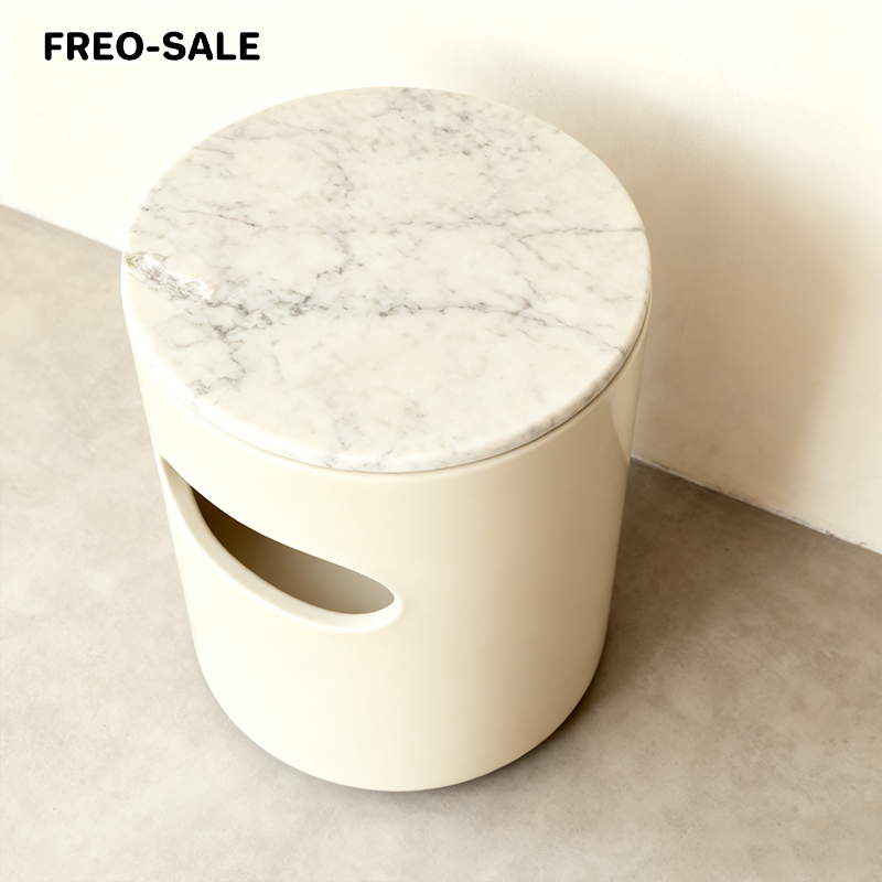 대리석 상판 원형 수납 사이드 테이블 전면 사진