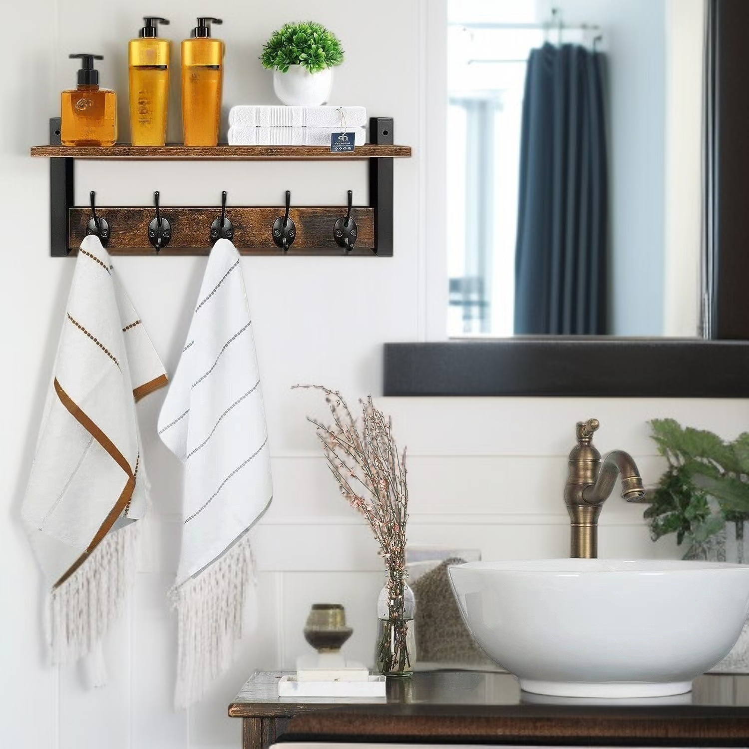 Perchero de pared de madera para llaves y objetos decorativos del salón