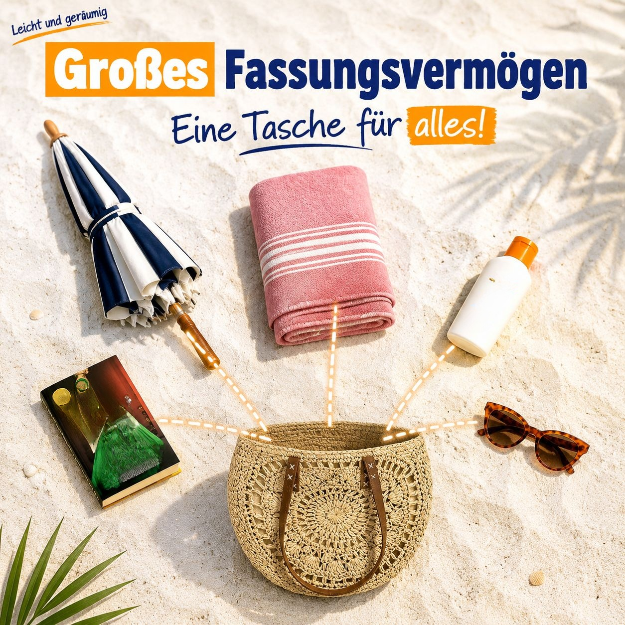 Große Freizeittasche für den Strand, gewebte Handtasche aus Papierseil